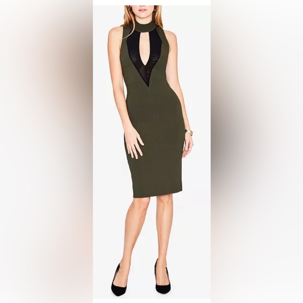 RACHEL Rachel Roy Women's High Neck Mesh Front Midi Knit Dress